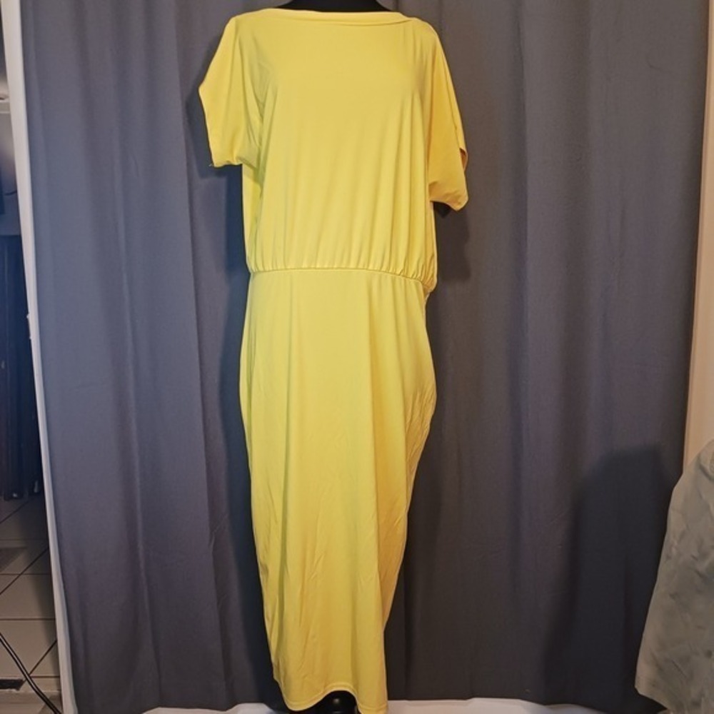 Grace Karin Maxi Dress Casual Sun Dress Short Sleeve‎ Yellow 2XL